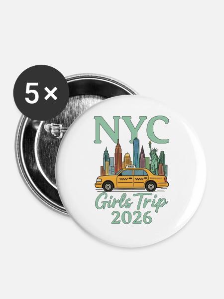 NYC Girls Trip 2026 - Buttons groß 56 mm (5er Pack) - Weiß
