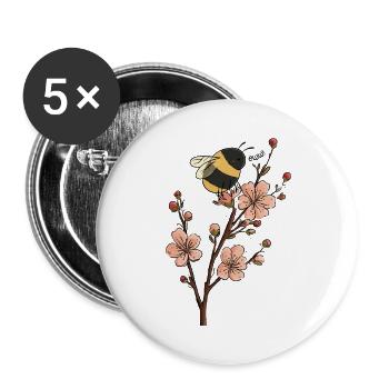 Illustration drôle d’abeille et de cerisier - Lot de 5 grands badges (56 mm) - blanc - Devant