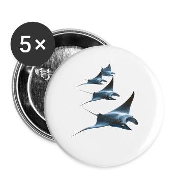 Manta Rochen Teufelsrochen Stachelrochen Taucher - Buttons groß 56 mm (5er Pack) - Weiß - Vorne