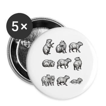 Silhouettes de capybara dans la conception forestière - Lot de 5 grands badges (56 mm) - blanc - Devant