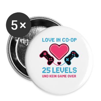 Amour dans un couple de joueurs coopératifs, 25 niveaux sans cœur brisé - Lot de 5 grands badges (56 mm) - blanc - Devant