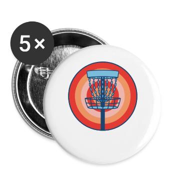 Disc Golf Basket Retro Flying Disc Golfing Scene - Buttons large 2.2''/56 mm (5-pack) - white - Front