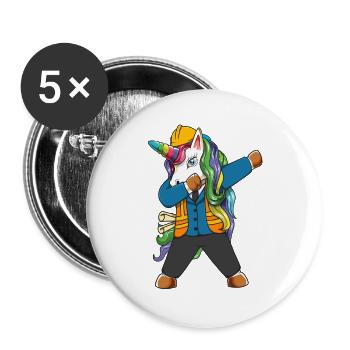 Dabbing Unicorn Engineer Construction Worker - Buttons large 2.2''/56 mm (5-pack) - white - Front