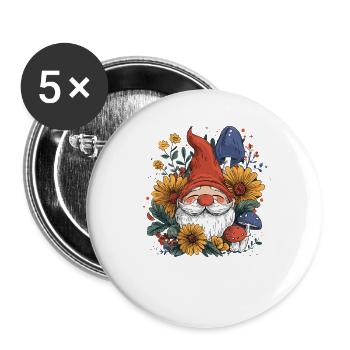 Nain de jardin nordique dans la forêt fleurie - Lot de 5 grands badges (56 mm) - blanc - Devant