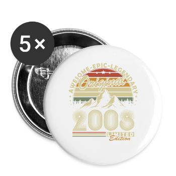 Cadeau d’anniversaire original rétro vintage 2008 - Lot de 5 grands badges (56 mm) - blanc - Devant
