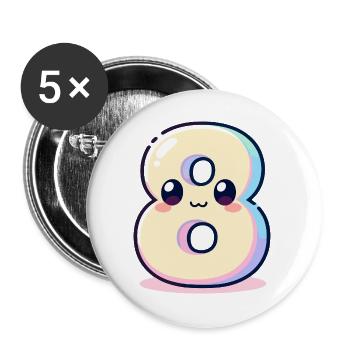 Numéro 8 Kawaii Rainbow - Lot de 5 grands badges (56 mm) - blanc - Devant