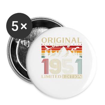 75th Birthday Original January Born 1951 - Buttons large 2.2''/56 mm (5-pack) - white - Front