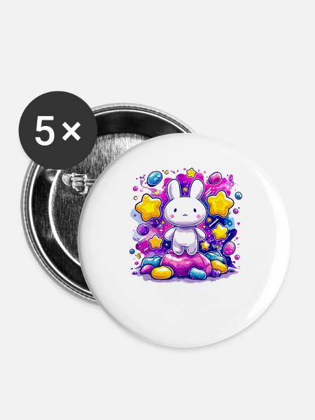 Mondhase im Sternenzauber - Buttons groß 56 mm (5er Pack) - Weiß