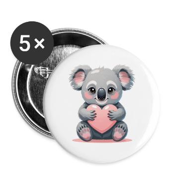 Kuschelkoala mit Herz - Buttons groß 56 mm (5er Pack) - Weiß - Vorne