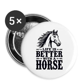 La vie est meilleure avec une déclaration de Horse Reiter - Lot de 5 grands badges (56 mm) - blanc - Devant