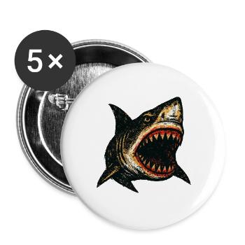 Hai Grunge Design – Aggressiver Haifisch Look - Buttons groß 56 mm (5er Pack) - Weiß - Vorne