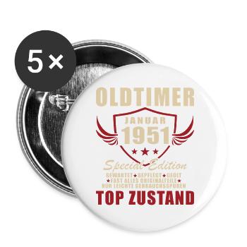 75th Birthday Vintage January Vintage 1951 - Buttons large 2.2''/56 mm (5-pack) - white - Front