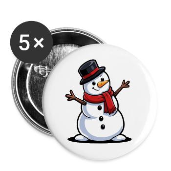 Cute Snowman Winter Holiday Mascot - Buttons large 2.2''/56 mm (5-pack) - white - Front