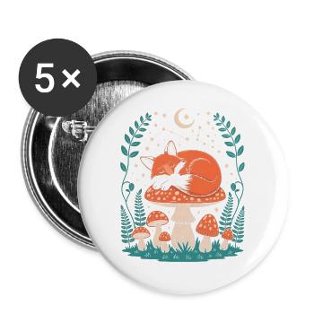 Schlafender Fuchs auf Pilz unter Sternenhimmel - Buttons groß 56 mm (5er Pack) - Weiß - Vorne