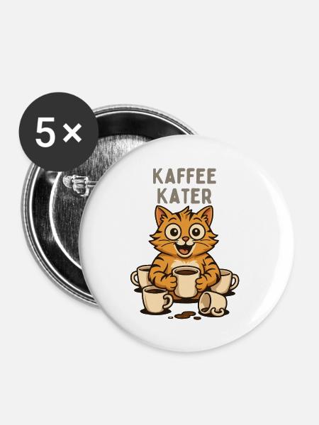 Kaffee Kater Cartoon - Buttons groß 56 mm (5er Pack) - Weiß