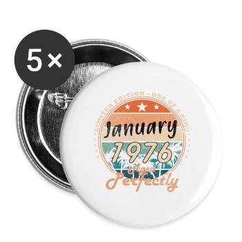 Cadeau d’anniversaire rétro vintage de janvier 1976 - Lot de 5 grands badges (56 mm) - blanc - Devant