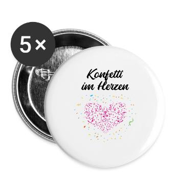 Konfetti im Herzen – Karneval Fasching Herz - Buttons groß 56 mm (5er Pack) - Weiß - Vorne