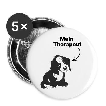 MEIN HUND IST MEIN THERAPEUT! 🐶 DOGLOVER SEELE - Buttons groß 56 mm (5er Pack) - Weiß - Vorne