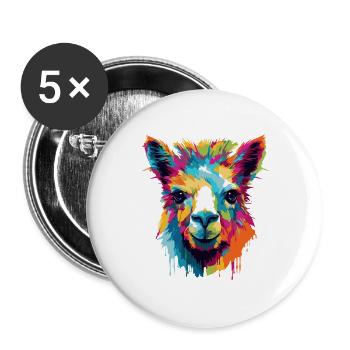 Llama Farbexplosion Popart - Buttons groß 56 mm (5er Pack) - Weiß - Vorne