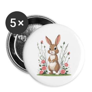 Le lapin dans le jardin de roses - Lot de 5 grands badges (56 mm) - blanc - Devant
