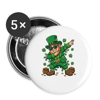 Dabbing Leprechaun St. Patrick's Day Leprechaun - Buttons groß 56 mm (5er Pack) - Weiß - Vorne