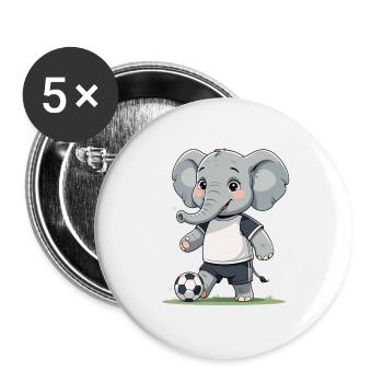 Elefant Fußballkicker - Buttons groß 56 mm (5er Pack) - Weiß - Vorne