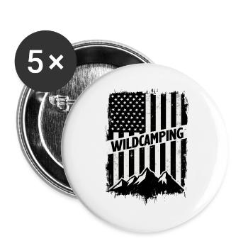 Wild Camping Adventure Mountains USA Flag - Buttons large 2.2''/56 mm (5-pack) - white - Front