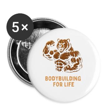 Bear Bodybuilder Power Motif - Buttons large 2.2''/56 mm (5-pack) - white - Front