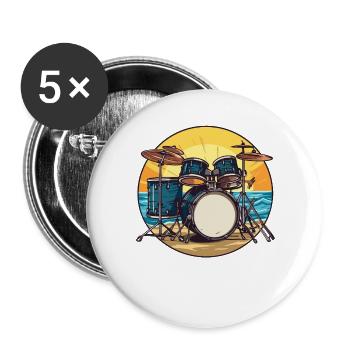 Batterie sur la plage Tambourineur - Lot de 5 grands badges (56 mm) - blanc - Devant