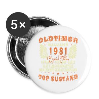 Anniversaire : né en 1981, 45 ans - Lot de 5 grands badges (56 mm) - blanc - Devant