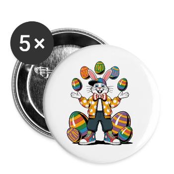 Lapin de Pâques coloré avec une couronne d’œufs - Lot de 5 grands badges (56 mm) - blanc - Devant