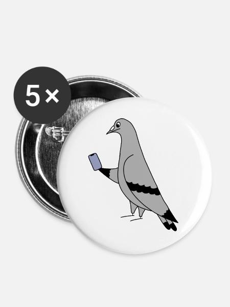Pigeon Checking Phone – Minimal Illustration - Buttons groß 56 mm (5er Pack) - Weiß