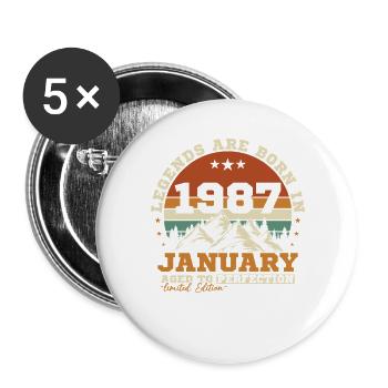 Janvier 1987 Vintage Rétro Cadeau D'anniversaire - Lot de 5 grands badges (56 mm) - blanc - Devant