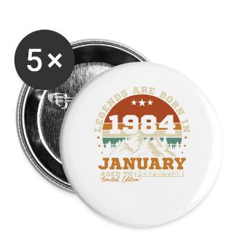 Janvier 1984 Vintage Rétro Cadeau D'anniversaire - Lot de 5 grands badges (56 mm) - blanc - Devant
