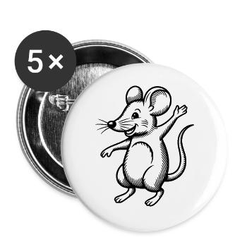 Maus Tanzen Springen Lachen Hüpfen Winken Feiern - Buttons groß 56 mm (5er Pack) - Weiß - Vorne
