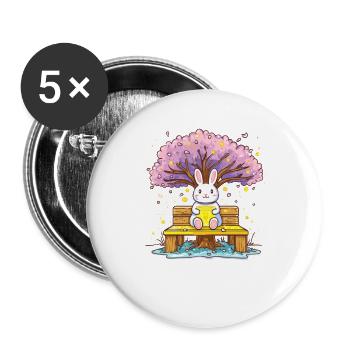 Un lapin au miel sur l’arbre - Lot de 5 grands badges (56 mm) - blanc - Devant