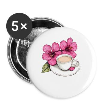 Hibiscus Coffee Mug Impression - Buttons large 2.2''/56 mm (5-pack) - white - Front