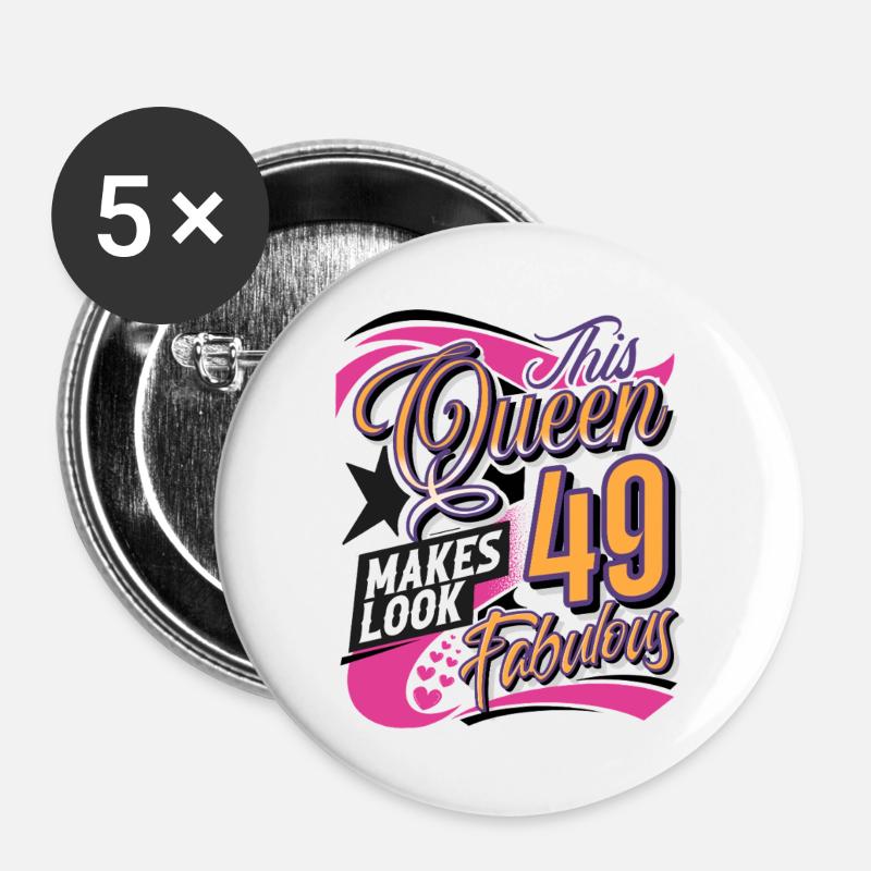 49. Geburtstag Queen - Buttons groß 56 mm (5er Pack) - Weiß