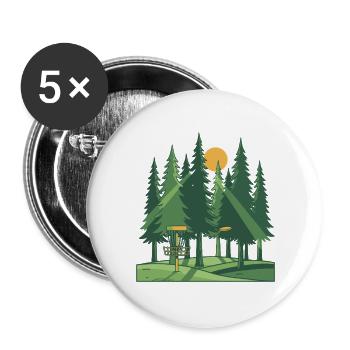 Disc Golf Forest Sonnenuntergang Flugscheibenkorb-Szene - Buttons groß 56 mm (5er Pack) - Weiß - Vorne