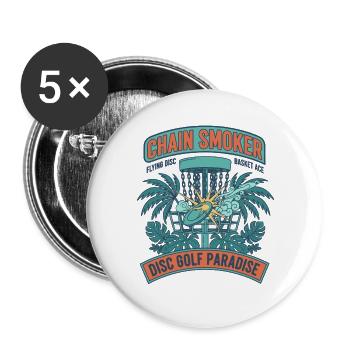 Panier de disques volant Disc Golf Smoker Chain-Smoker - Lot de 5 grands badges (56 mm) - blanc - Devant