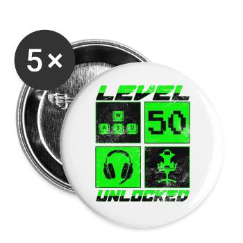 Level 50 unlocked - Gamer - Birthday - Gift - Buttons large 2.2''/56 mm (5-pack) - white - Front
