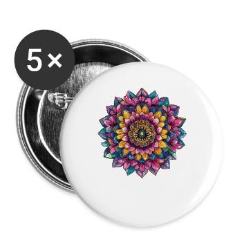 Fleurs de Mandala Vivantes - Lot de 5 grands badges (56 mm) - blanc - Devant