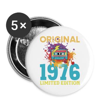 50-jähriges Jubiläum 1976 Retro-Vintage-Kassette - Buttons groß 56 mm (5er Pack) - Weiß - Vorne