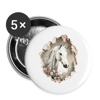 Pferd Blumen - Buttons groß 56 mm (5er Pack) - Weiß - Vorne