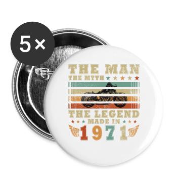 55e anniversaire Motocycliste Vintage 1971 - Lot de 5 grands badges (56 mm) - blanc - Devant