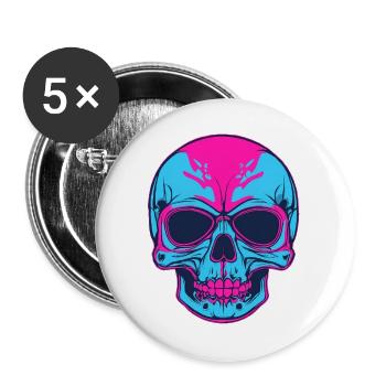 Neon Schädel Pink Blau - Buttons groß 56 mm (5er Pack) - Weiß - Vorne