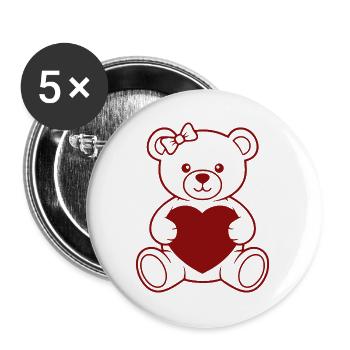 Heart Bear with Bow - Buttons large 2.2''/56 mm (5-pack) - white - Front