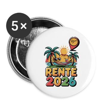 Rente Pensionist Pensionierung 2026 Mann & Frau - Buttons groß 56 mm (5er Pack) - Weiß - Vorne