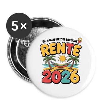 Rente Pensionist Pensionierung 2026 Mann & Frau - Buttons groß 56 mm (5er Pack) - Weiß - Vorne
