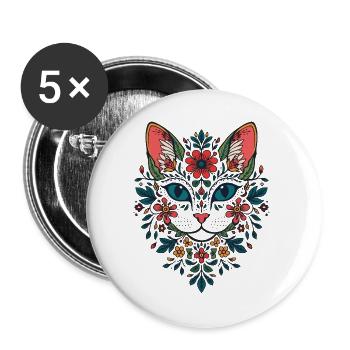 Flower Blossom Cat Portrait - Buttons large 2.2''/56 mm (5-pack) - white - Front